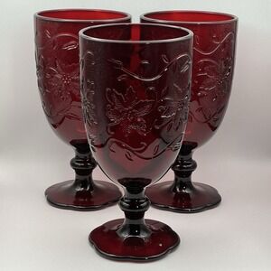 3 - Princess House Goblet Ruby Red Fantasia Poinsettia / Holiday Christmas